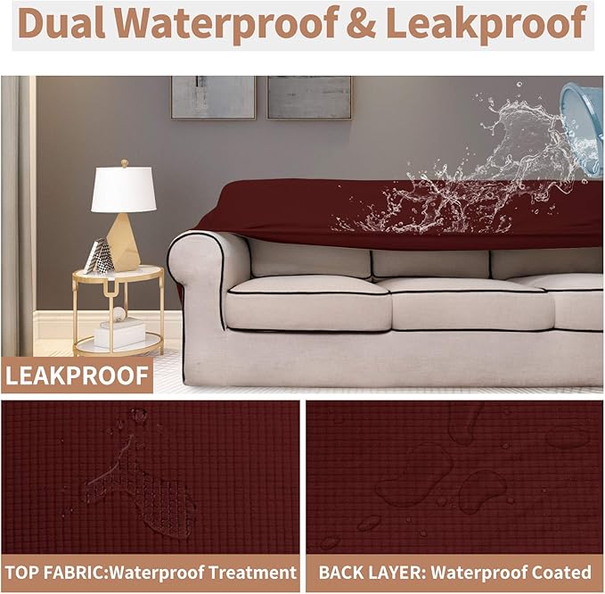 Easy-Going 100% Waterproof Chair Couch Cover, Dual Waterproof Sofa Cover, Stretch Jacquard Sofa Slipcover, Leakproof Furniture Protector for Kids, Pets, Dog and Cat (Chair, Wine)