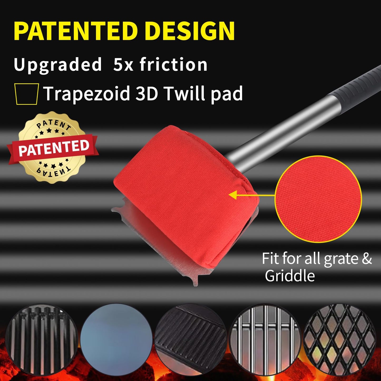 XUDAKAIXIN Grill Brush Bristle Free,BBQ Replaceable Scraper Cleaning Head,Safe Grill Accessories for Cast Iron Grates/Porcelain/Weber Gas/Charcoal Grill,Grill Brush for Outdoor Grill-Red