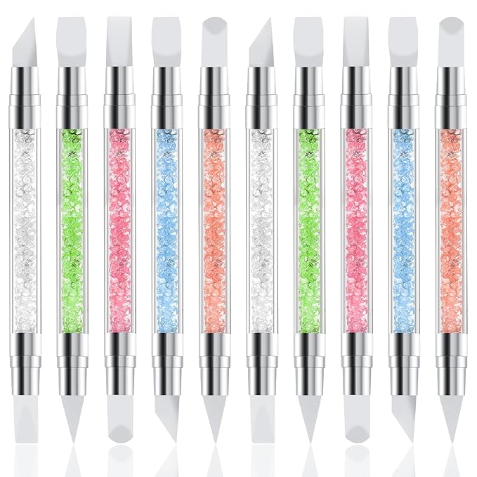 Sliverdew 10 Pcs Nail Art Sculpture Pen Dual Tipped Silicone Nail Tools Nail Art Acrylic Pen Silicone Brushes for Resin Nail Art Tools for Design Nail Foil Carving Drawing Effect Shaping Drawing
