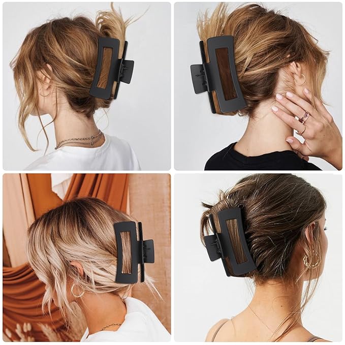 4.1 Inch Large Hair Claw Clips 8 Pcs Rectangle Big Hair Clips for Thick Hair Nonslip Claw Acrylic Banana Jaw Clips Hair Accessories for Women and Girls (Black)