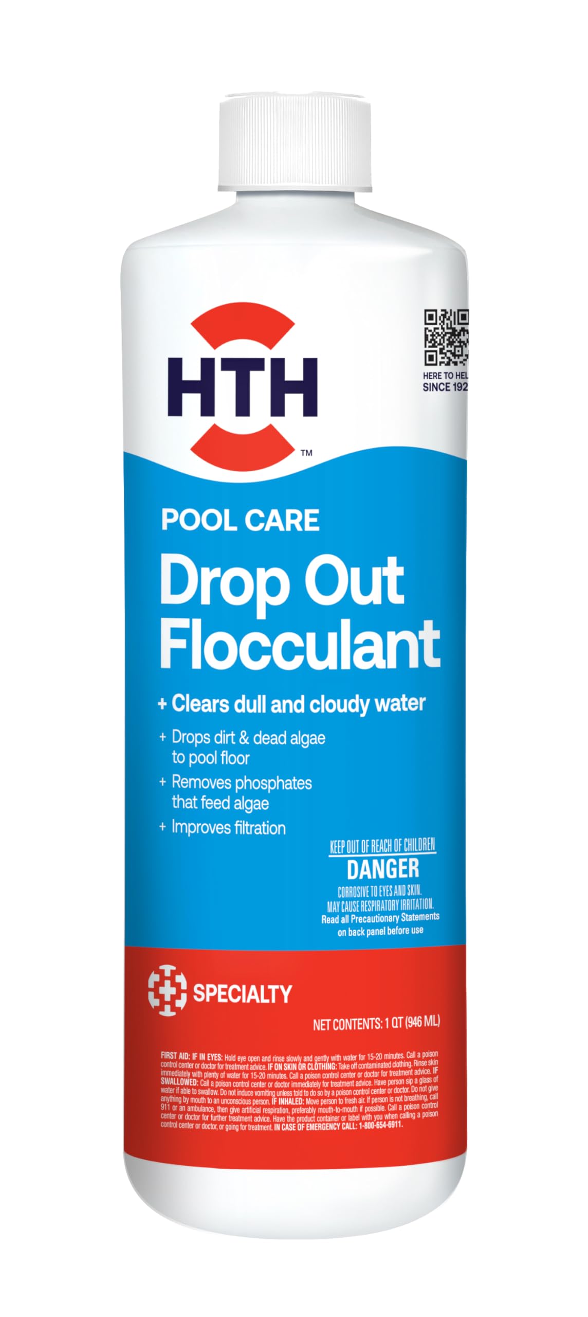 HTH 67229 Swimming Pool Care Drop Out Flocculant, Clears Dull & Cloudy Water Fast, Drops Dirt & Dead Algae to Pool Floor, Restores Crystal Clear Water, 32oz