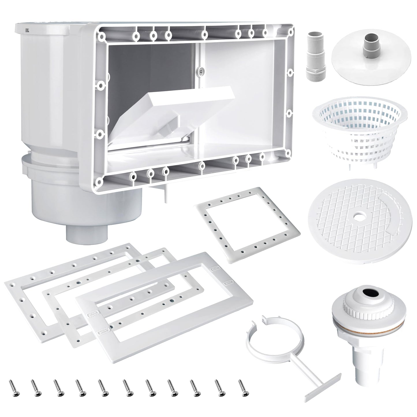 TonGass Complete-Set SP1091WM Thru-Wall Skimmer Kit Compatible with Hayward Above-Ground Pool Skimmers, Wide Mouth Through Wall Skimmer Set for SP1091WM Dyna-Skim Above-Ground Pool Skimmers