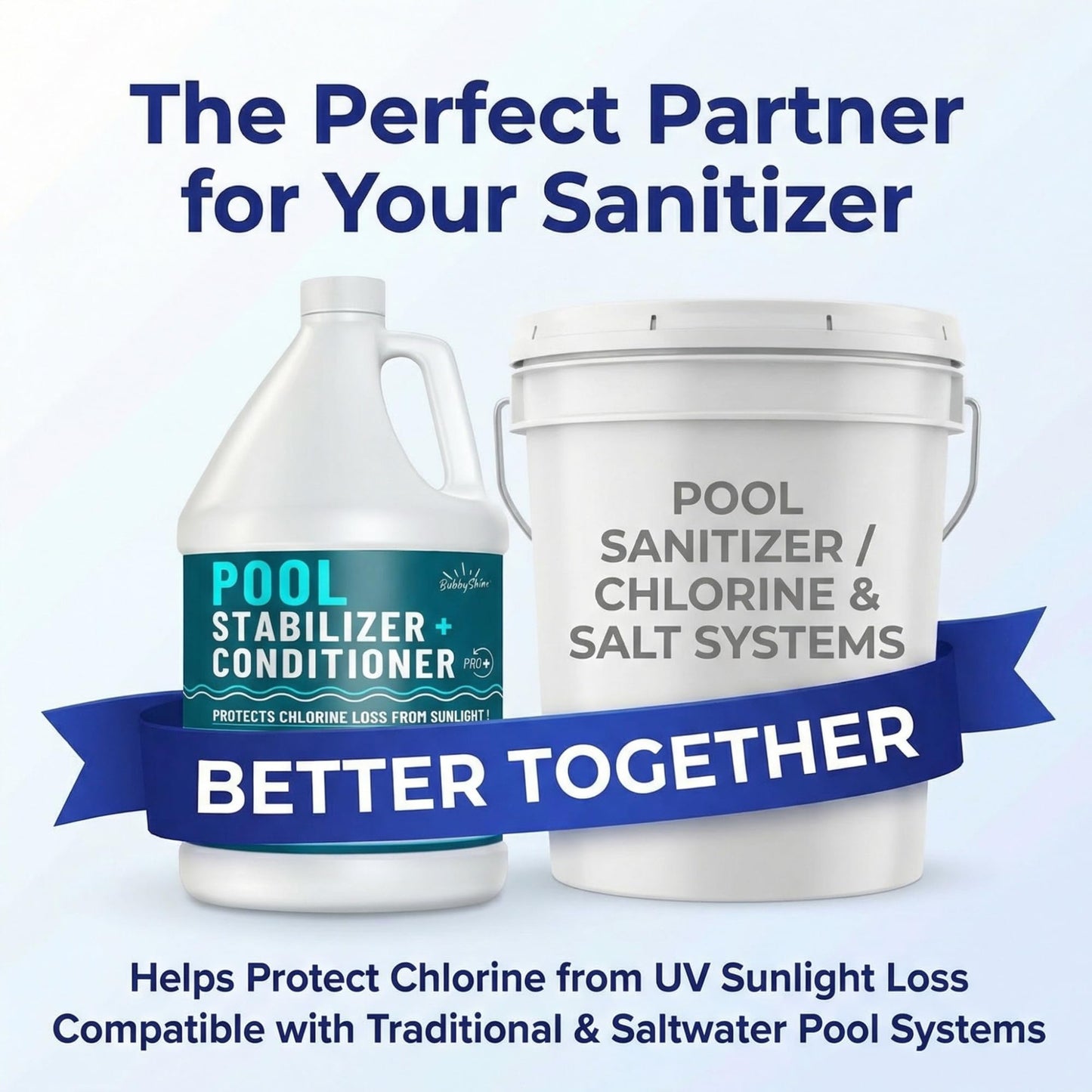 BubbyShine, Pool Stabilizer - Cyanuric Acid Pool Stabilizer, Liquid Chlorine Stabilizer for Pool Chemicals, Swimming Pool Conditioner Stabilizer, for Salt Pool & Chlorine, 1 Gallon