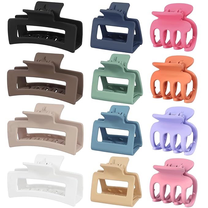 12 Pcs Hair Clips for Women 3 Styles Small Medium Large Claw Clips for Thin Thick Curly Hair, Strong Hold Hair Claw Clips, Stylish Plastic Hair Accessories Ideal Gifts for Women (Multicolor)