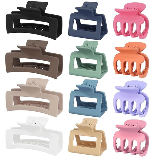12 Pcs Hair Clips for Women 3 Styles Small Medium Large Claw Clips for Thin Thick Curly Hair, Strong Hold Hair Claw Clips, Stylish Plastic Hair Accessories Ideal Gifts for Women (Multicolor)