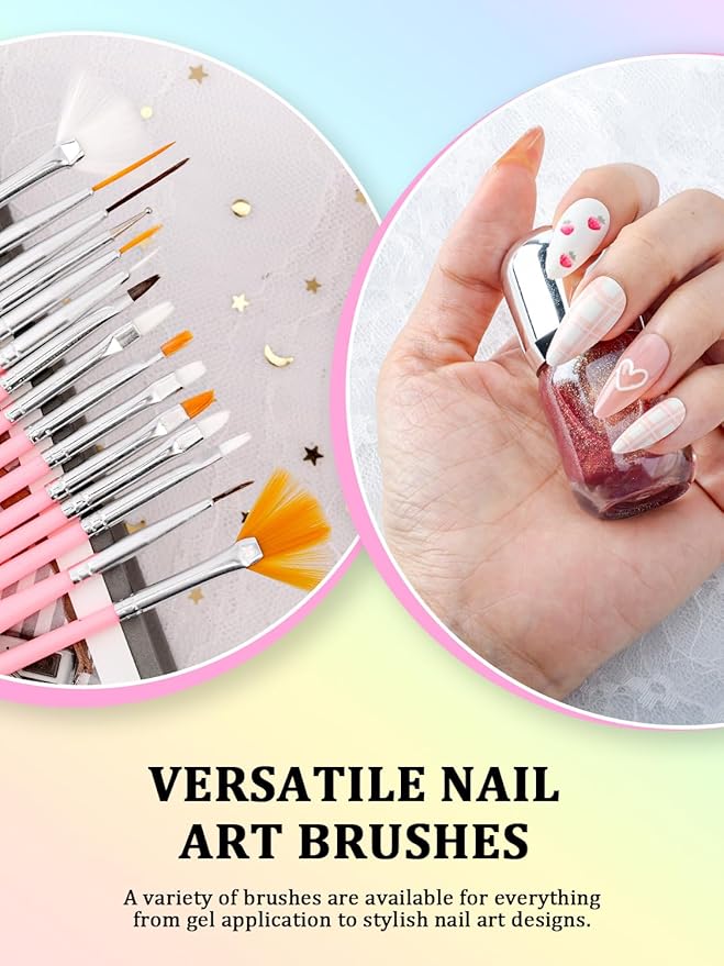 Nail Art Tools Set, Nail Stand for Press on Holder for Painting Nails, Nail Art Brushes, Liner Brushes, Nail Dotting Tool, Must Haves Design Tools Supplies Kit for Nail Tech & Beginners (Pink)