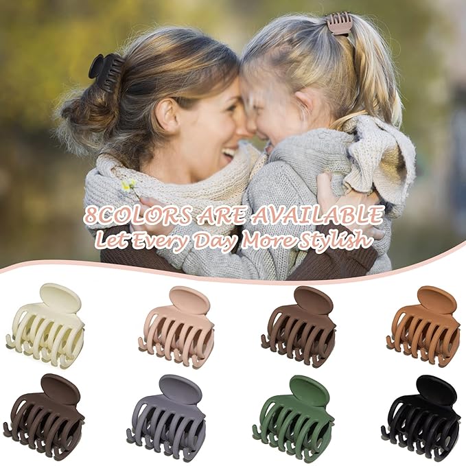 1.6" Matte Small Double Row Teeth Hair Clips for Women - Strong Hold Jaw Clamps for Thin, Fine & Thick Hair