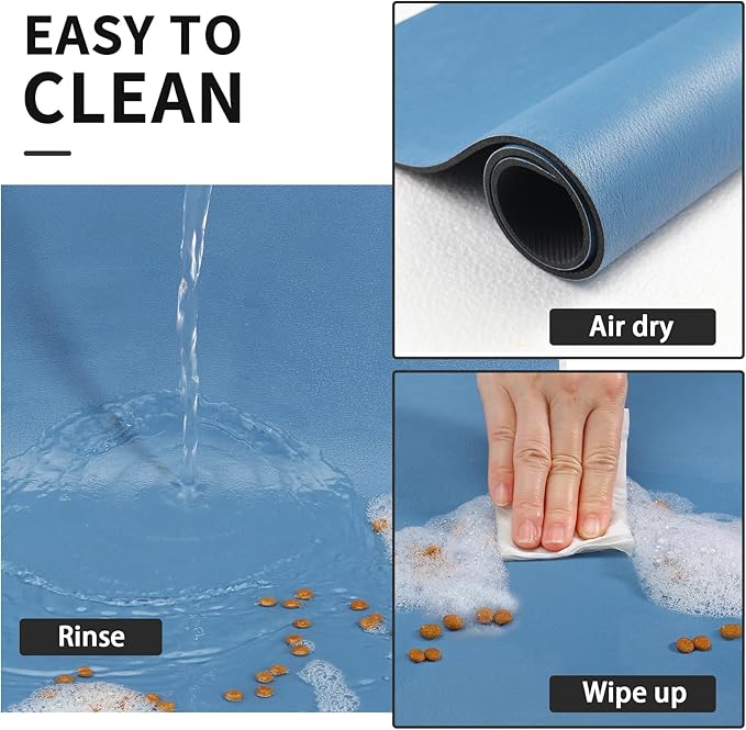 Dog Food Mat - Absorbent Cat Mat for Food and Water, No Stains Pet Feeding Bowl Mat, Easy to Clean Pet Placemats, Quick Dry Dog Water Dispenser Mat for Messy Drinkers | Blue 18"x34"