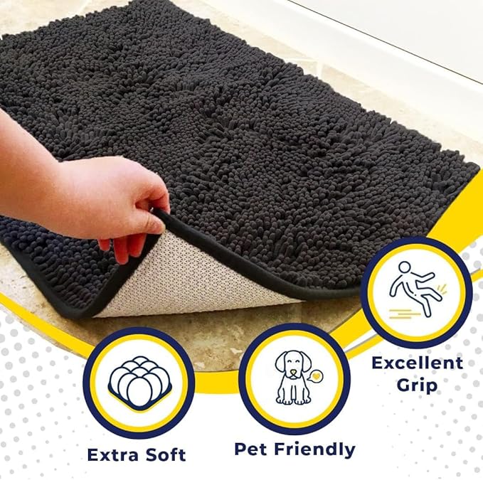 Muddy Mat® | Super Absorbent Door Mat Indoor, Microfiber Quick Dry Chenille Entryway Rug, Non-Slip Front Door Mat, Indoor Mats for Entryway, Machine Washable Pet Rug, Charcoal 24"x36"