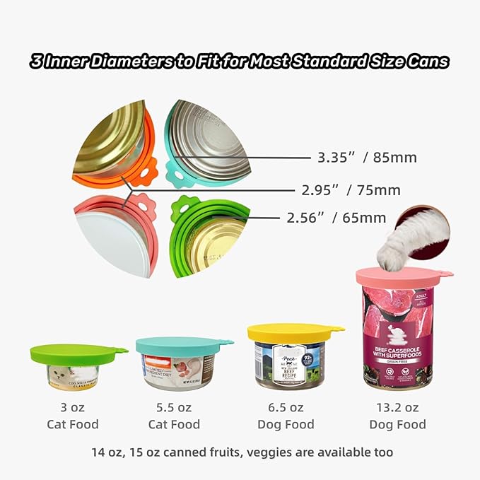 MoPawKT- Pet Food Can Covers, Silicone Can Lids for Cat/Dog Food, Universal 3 Sizes for Most of Standard Food Cans, BPA Free Reusable (2 lids+1 spoon)