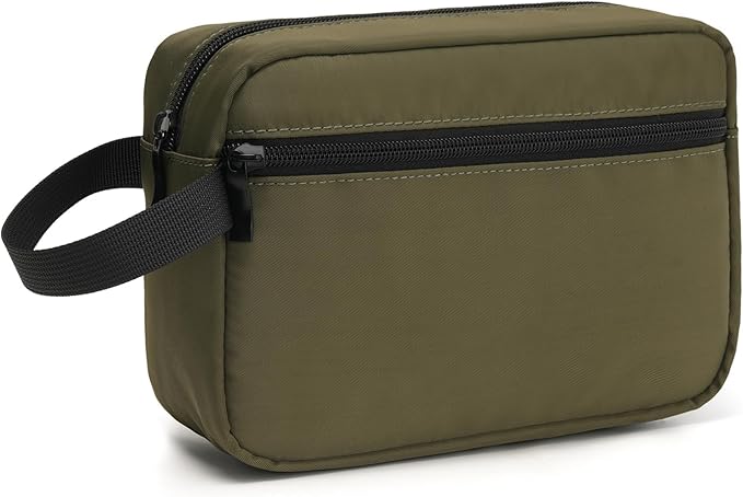 Travel Hanging Toiletry Bag with Carry Handle - Water-Resistant Small Cosmetic Organizer for Men & Women, Makeup, Shaving Kit, Gym & Travel Essentials (Olive Green)