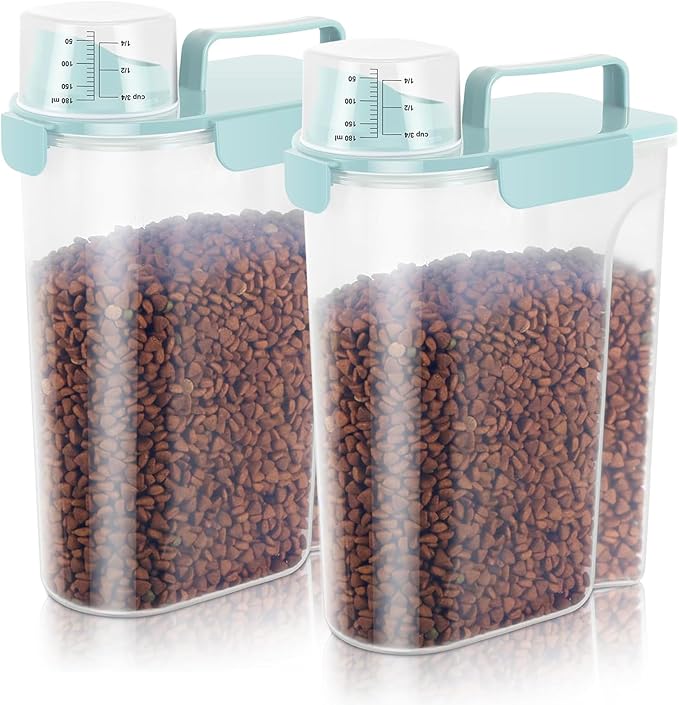 5Lbs Airtight Cat Dog Food Storage Container with Upgraded Large Nozzle BPA-Free, Pet Food Storage Containers for Rice, Grain, Pet Food, Flour, Dog Treat Storage (Blue x 2, 5L-2pack)