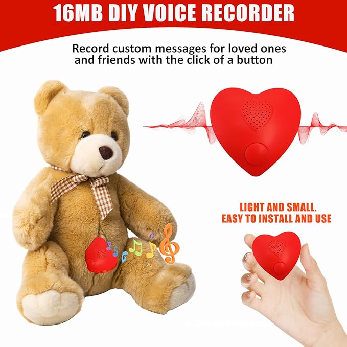 XLW 16min Voice Recorder, Personal Voice Message Recordable Sound Recorder Chips Module for Stuffed Animals, Christmas Valentine's Day Plush Toy & Manual DIY Creative Sound Gifts for Boys, Girls (Red)