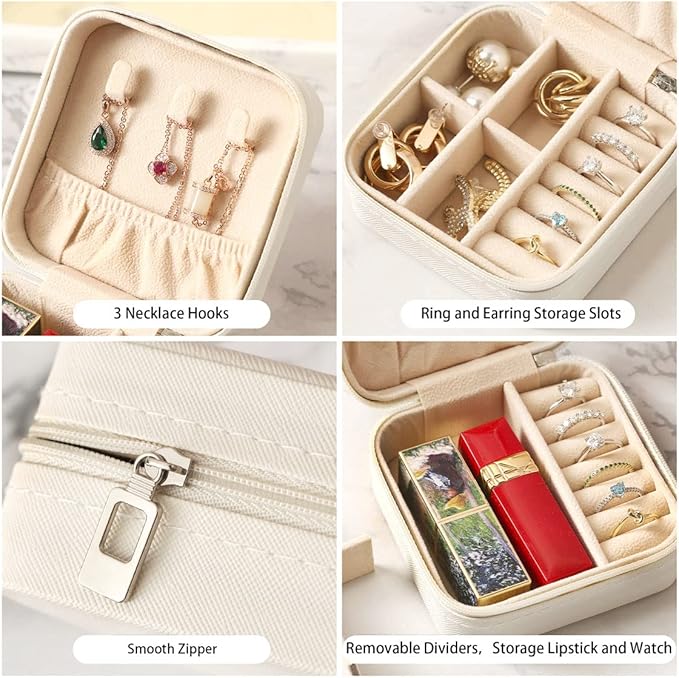 Travel Jewelry Case, Mini Portable Jewelry Travel Boxes, Small Jewelry Organizer for Rings, Earrings, Pendants, Watches, Necklaces, Lipsticks Organizer Storage Holder Case (White-6packs)