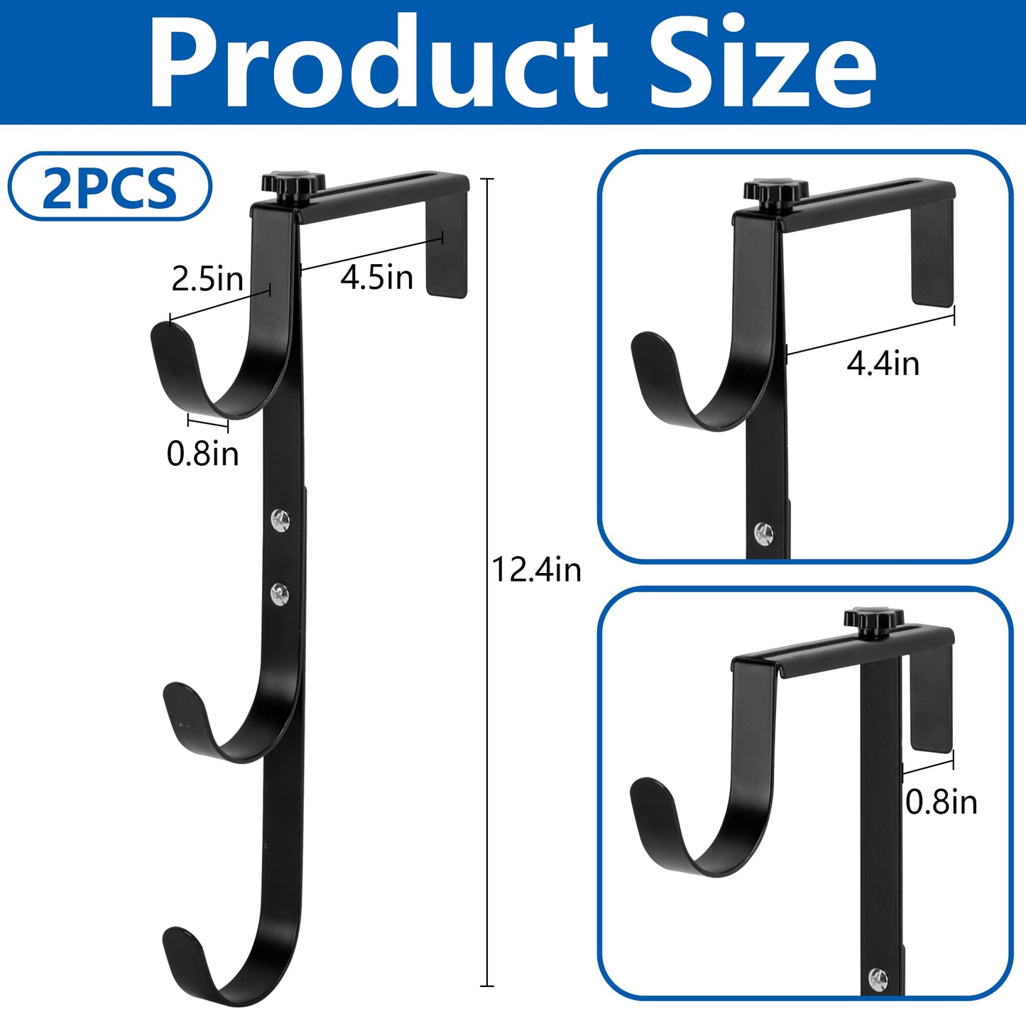 2 Pcs Black Pool Fence Hooks for Pool Equipment, Adjustable Pool Pole Hanger Holder, Rustproof Swimming Pools Skimmer Pole Hooks for Hanging Tool, Hose, Leaf Rakes, Nets Pool-Accessories (Black)