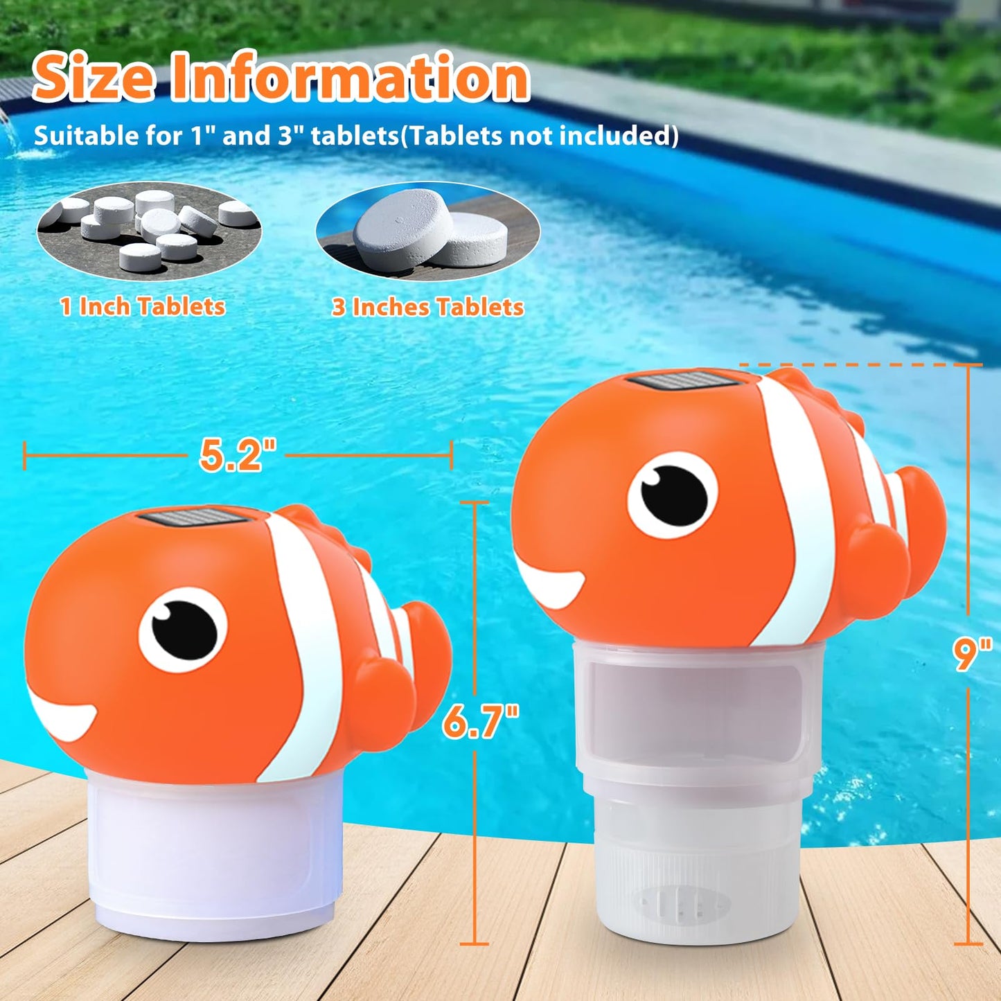 Covfirst Pool Chlorine Floater, Solar Floating Pool Chlorine Dispenser with Light, Adjustable Release, Large Size Spa Chemical Dispenser for 3 inch Tabs, Easy Opening Chlorines Floater for Hot Tub