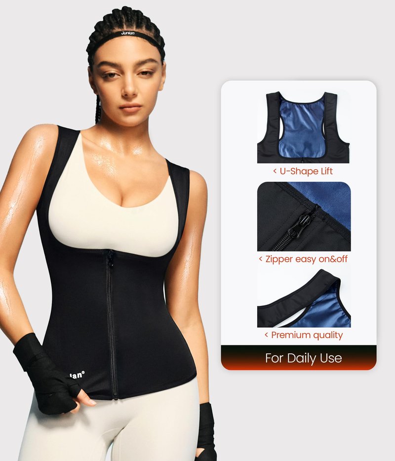 Junlan Sauna Suit for Women Waist Trainer Vest for Women Sweat Tank Top Shaper for Women with Zipper (Blue, 4X-Large)
