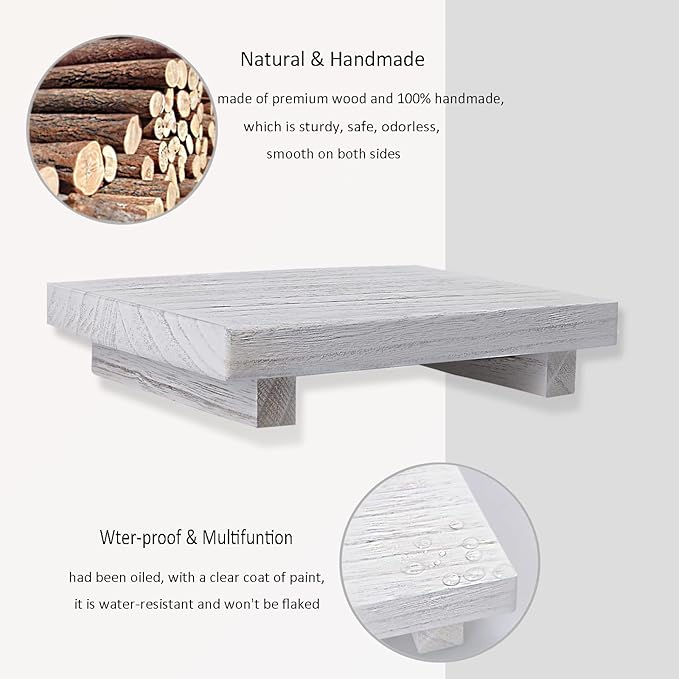 zoocatia Small Wood Tray Pedestal Stand Farmhouse Bathroom Decor Decorative Wooden Riser Kitchen Soap Dish Holder for Vanity, Counter, Sink, 9" x 5.9" - White