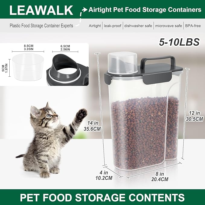 5Lbs Airtight Cat Dog Food Storage Container with Upgraded Large Nozzle BPA-Free, Pet Food Storage Containers for Rice, Grain, Pet Food, Flour, Dog Treat Storage (Black×2, 5L-2pack)