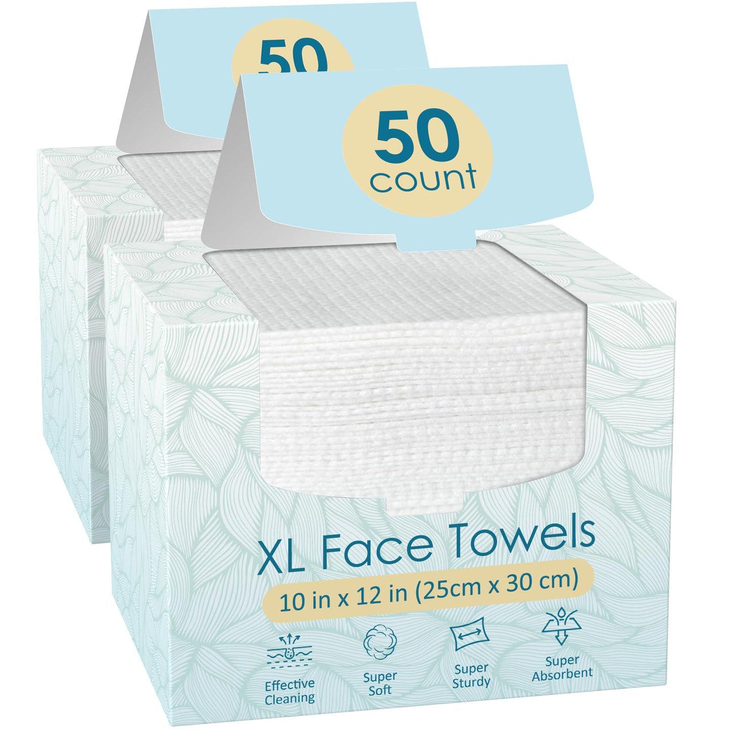 Fygrip 2 Pack of 50 count XL Disposable Face Towels 10” x 12”, 100% Viscose Fibre, Soft & Skin Friendly Face Towelettes Disposable, Facial Tissue Wipes for Women Cleansing