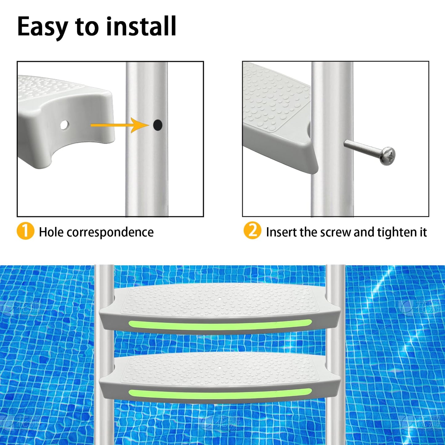 Pool Ladder Steps Replacement, 18" Universal Heavy Duty Pool Ladder Steps, Swimming Pool Ladder Steps for Inground Pools & Above Ground Pool with 6 PCS Bolts and 3 Reflective Strips (3 Pack)