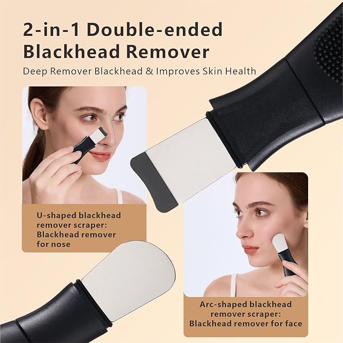 Face Washing Brushes,Nose Blackhead Removal Tools,3Pcs Pore Cleaning Brush, Skin Scrubber Face Spatula,Double-headed Blackhead Extractor Pimple Extractor,Face Scraper for Deep Cleansing (Black)
