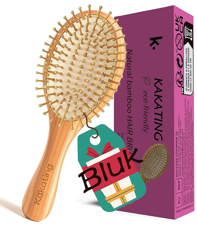2 Pack Bamboo Hair Brush for Hair Growth | Natural Wooden Hair Brushes Detangling Massaging Scalp (Ellipse, Count, 2)