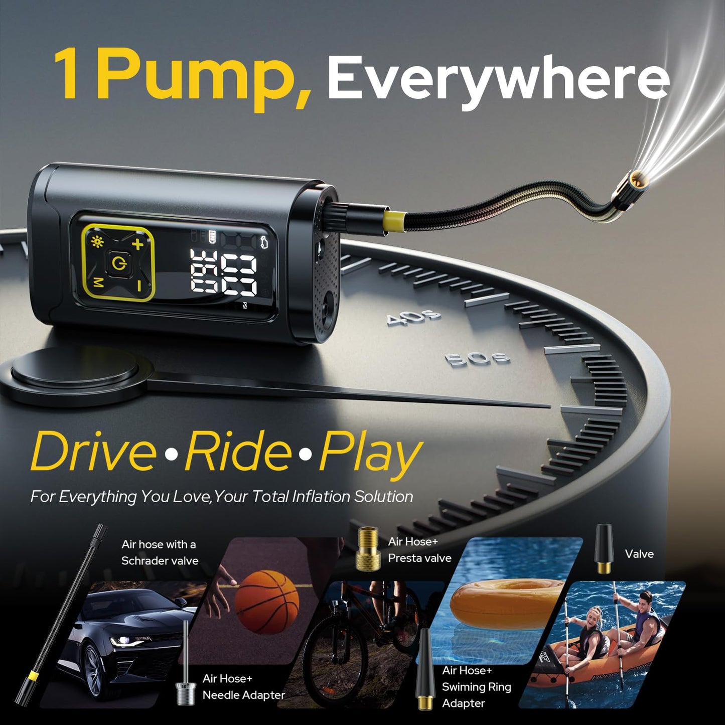 Philoent Tire Inflator Portable Air Compressor for Car Tires with Gauge, 150PSI Fast Bike Air Pump for Auto, Motorcycle, Bicycle, Balls, Digital Tire Pump with LED Light, Auto Shut-Off