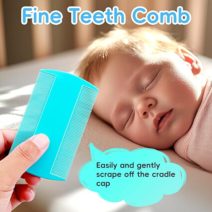 Cradle Cap Brush for Babies, Baby Bath Essentials with Silicone Scrubber Bath Sponge Dual-Sided Comb for Newborns Toddlers Boys Girls (Green, Set of 5)