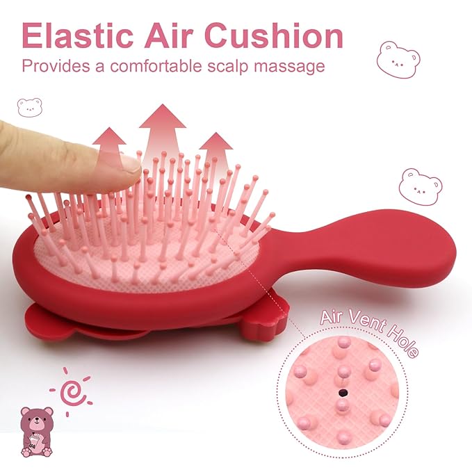 Mini Toddler Hair Brush Detangler Brush Kids Detangling Hairbrush Soft Massage Comb Small Travel Hair Brush for Thick Curly Thin Long ShortÃ¯Â¼ÂRedÃ¯Â¼Â