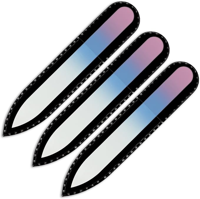 Mont Bleu Rainbow Crystal Nail File in Black Pouch - Small - Purse Size - Czech Tempered Glass - Handmade in Czech Republic - Enjoy a Professional Smooth Finish