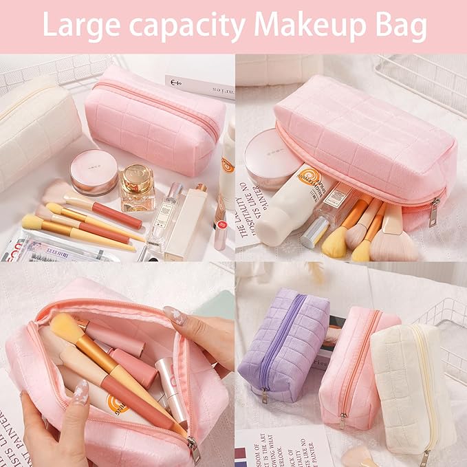 Skincare Face Wash Spa Headband and Wristband Set Makeup Sponges Set Quilted Makeup Bag Face Soft Triangle Makeup Puff Sponge Pieces Powder Puff Women and Teen Girl Gifts Trendy Stuff (Pink bag)