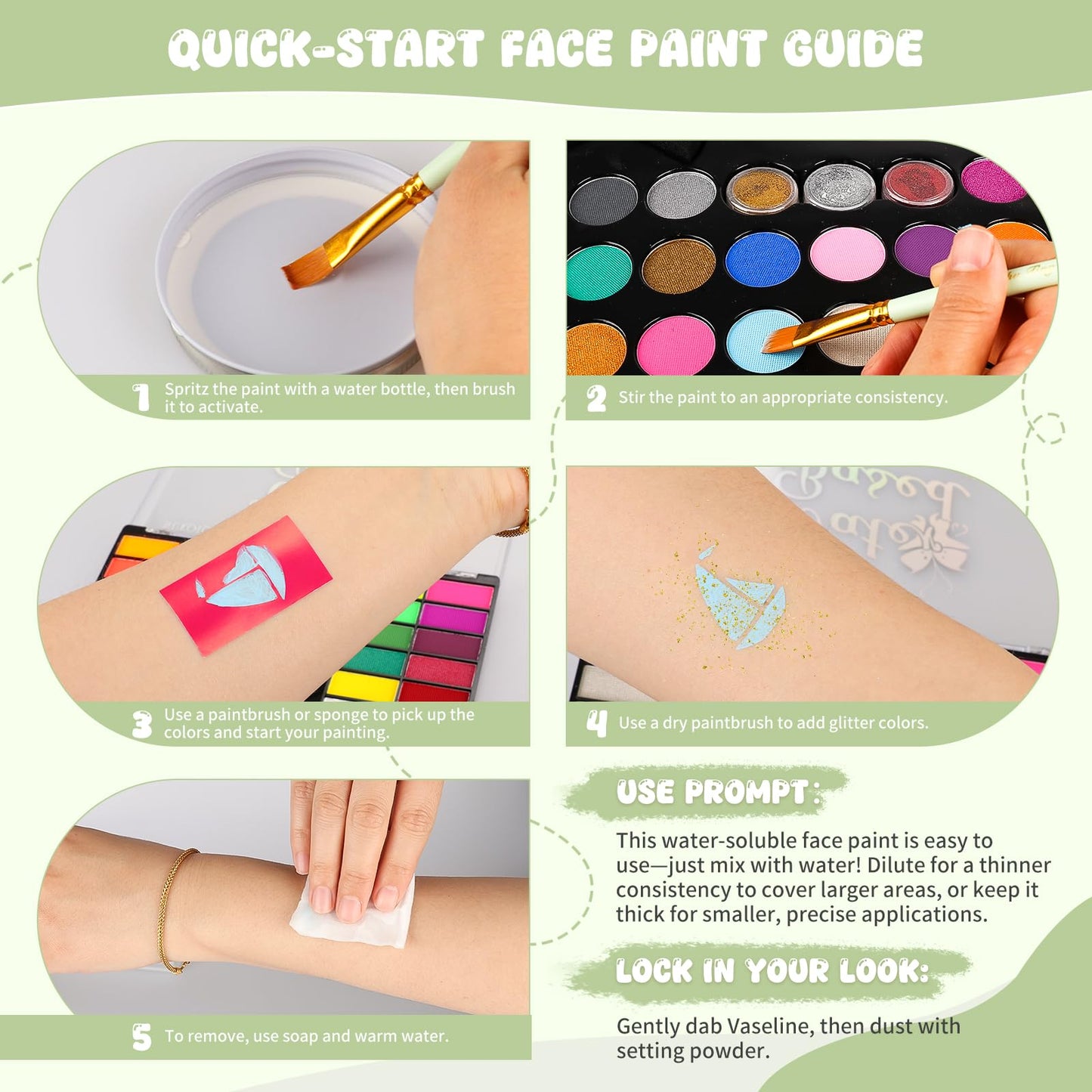 Pintada 26 Color Face Painting Kit for Kids - Non-Toxic Water Activated Face Paint Palette with Brush, Stencils, Gems - For Halloween, Carnivals, Costume Parties, Body Art, Fairs & Creative Events.