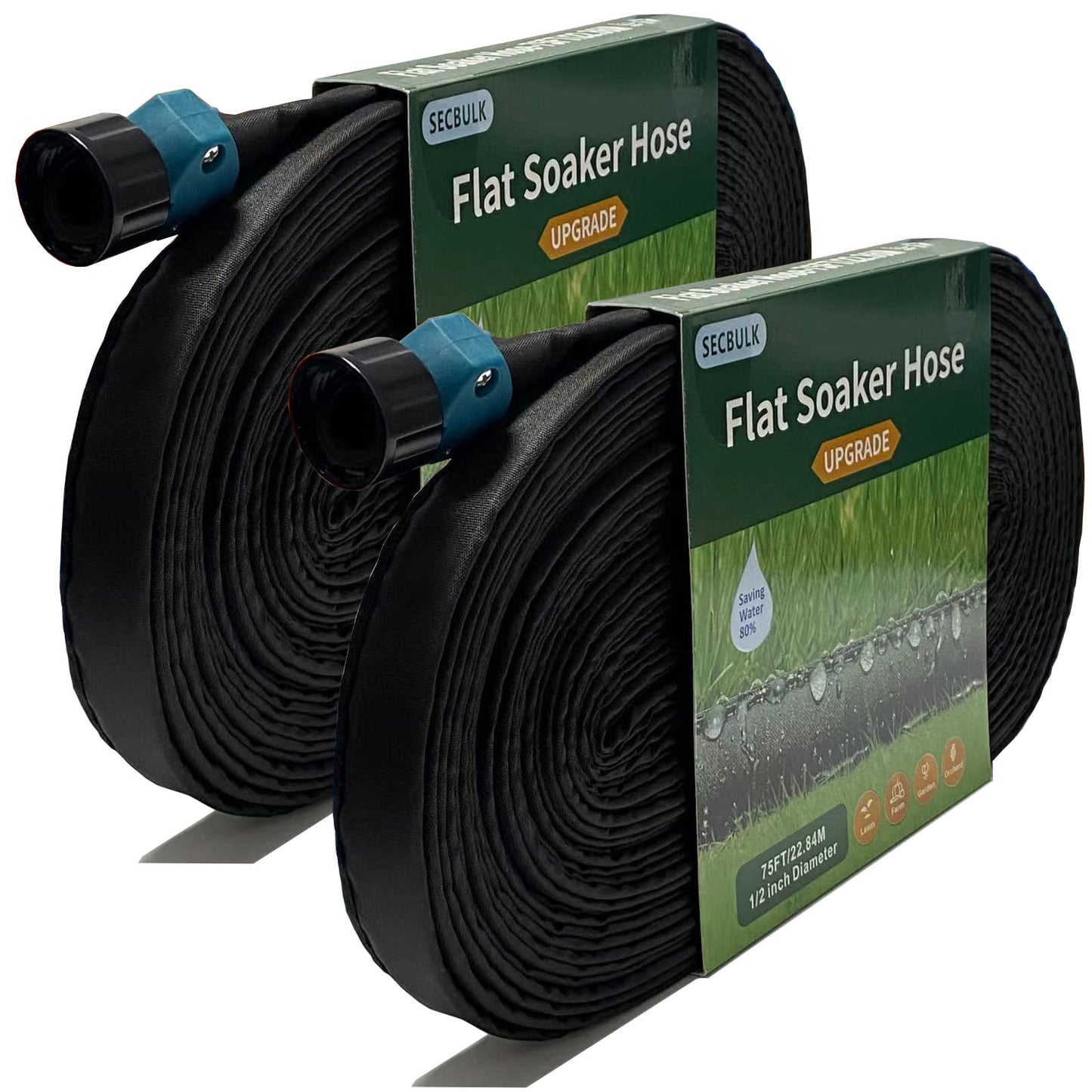 Secbulk 2025 Flat Soaker Hose 150 ft for Garden, 150' (75ft x 2) Linkable Drip Hose Diy Garden Irrigation System Saving 80% Water, Dual-layer Leak-free Design Water Hose with Holes