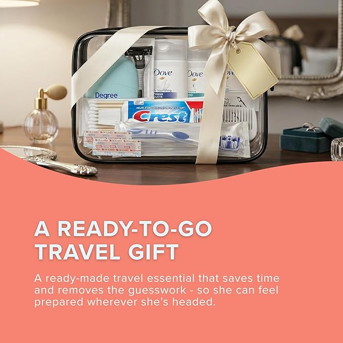 TrekTote Women’s 12 Piece Travel Hygiene Kit, Travel Size Toiletries Set with Cosmetic Bag, Carry On Essentials for Flights, Weekend Overnight Stay, Emergency Kit