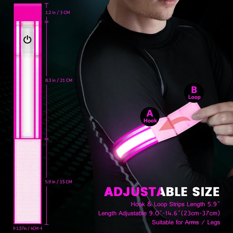 Light Up LED Armband for Running Walking at Night,Reflective Arm Bands for Runners,Rechargeable Jogging Lights,High Visibility Night Running Safety Gear Adjustable Running Women Men Kids (Pink)