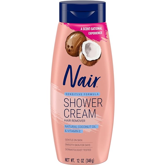 Nair Sensitive Formula Shower Cream, Quick and Easy Hair Removal Cream with Coconut Oil and Vitamin E for Body, 12 ozÃ¢ÂÂ¯Ã¢ÂÂ¯