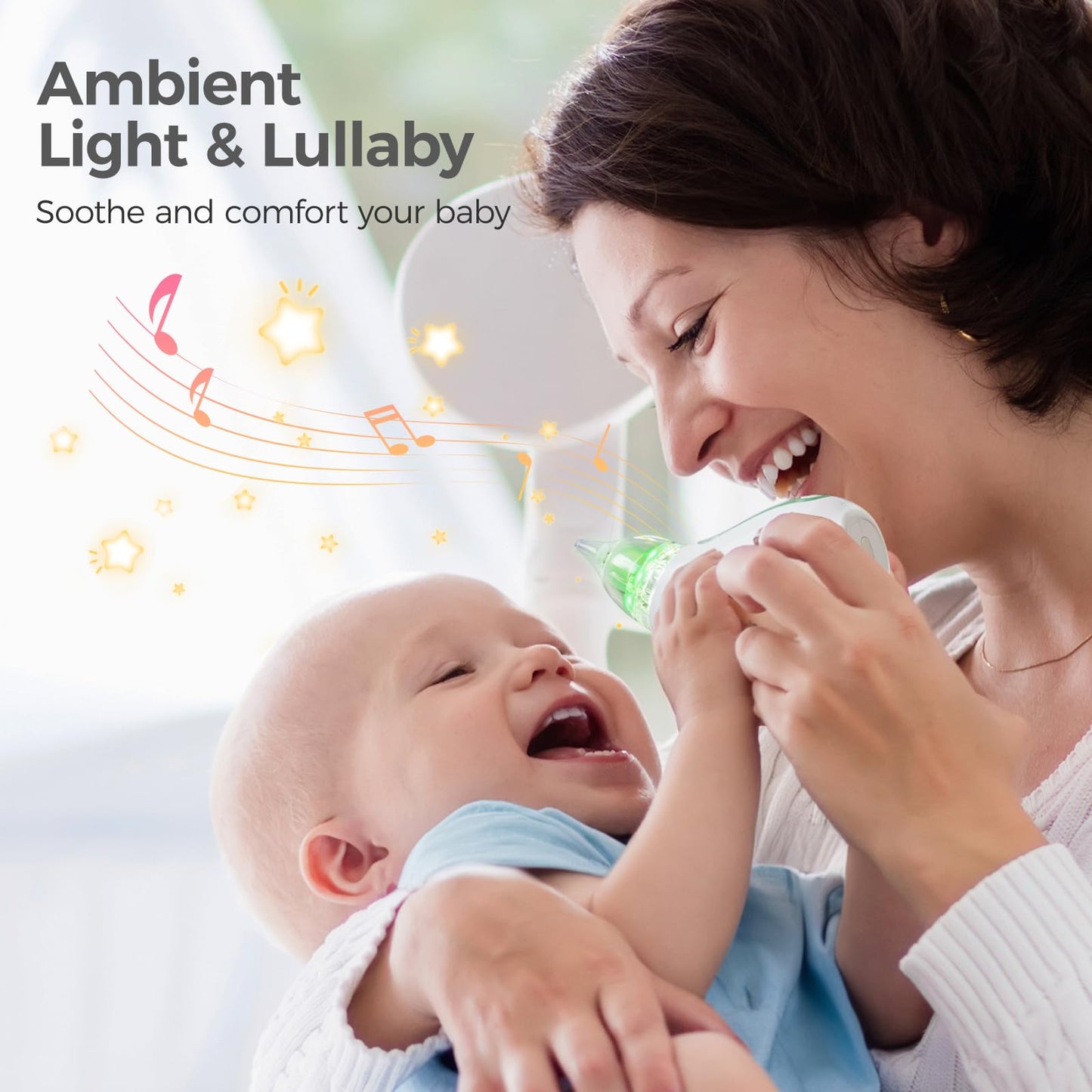 Momcozy Baby Nasal Aspirator, 3 Suction Levels Electric Nasal Aspirator for Baby, Portable Baby Nose Aspirator with Light Soothing and Music