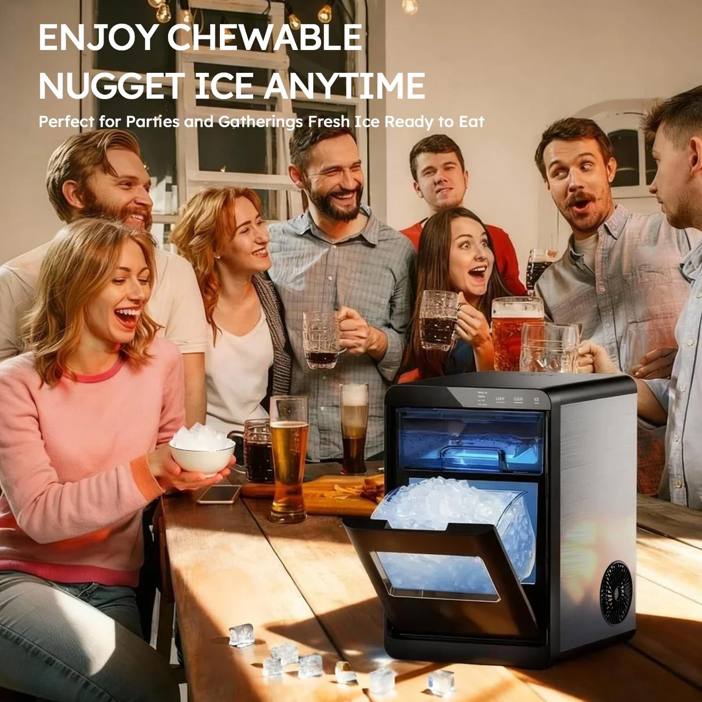 Mojgar Countertop Ice Maker Machine with Handle, Portable Ice Maker Produces 26Lbs/24H, 8 Bullet Ice Cubes Ready in 6 Mins, 2 Ice Sizes, Self-Cleaning Ice Machine for Home, Kitchen, RV & Camping