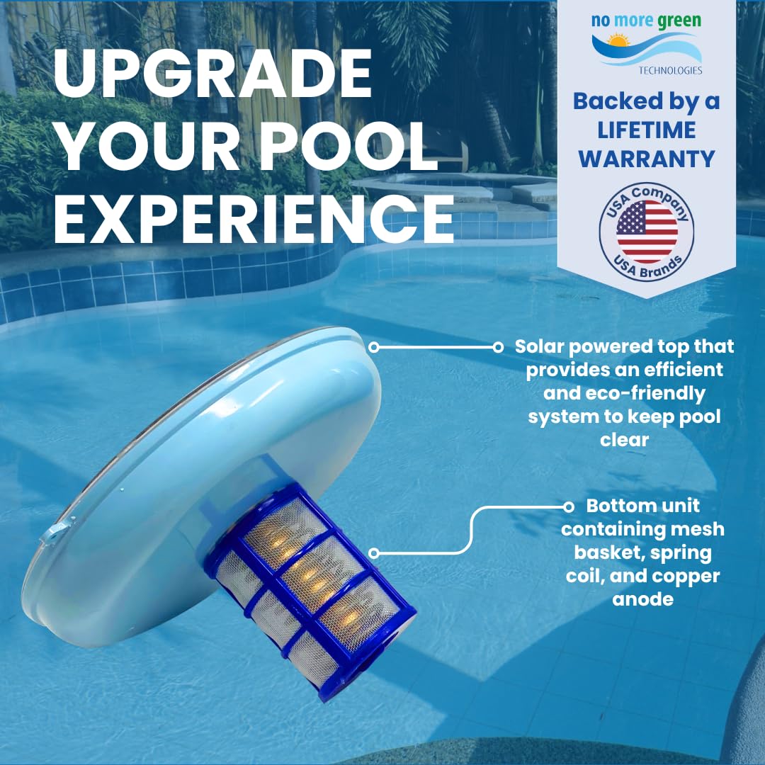 Original Solar Pool Ionizer | Pool Cleaner, use up to 85% Less Chlorine, for Pools up to 35,000 Gal, Lifetime Replacement Program