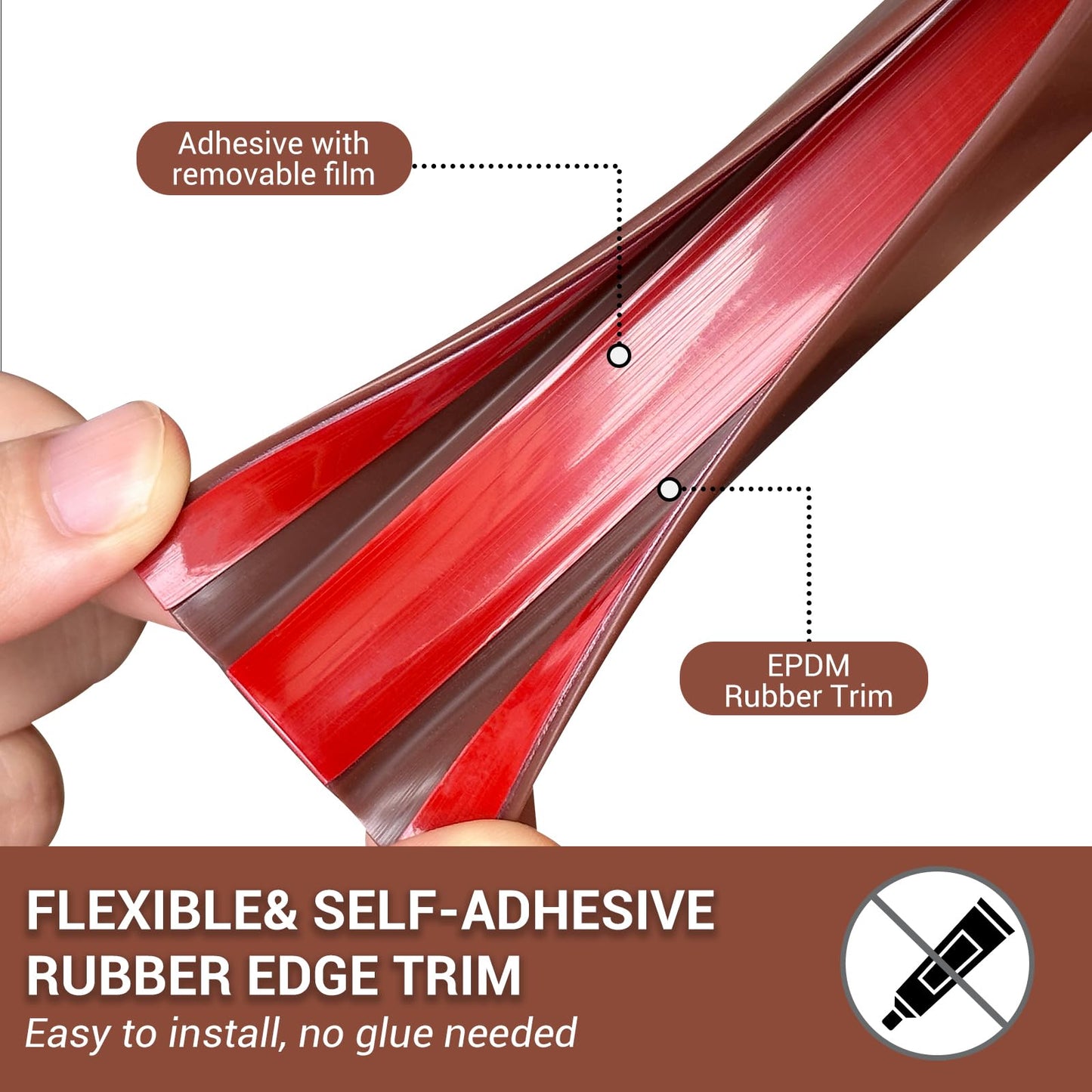 Rubber Edge Trim, Flexible Edge Banding, 1/2"(12.7mm) U Channel Furniture Edge Protector, Self Adhesive Edge Guards for Plywood, Wood, Glass Parts, 20Ft, Brown Color