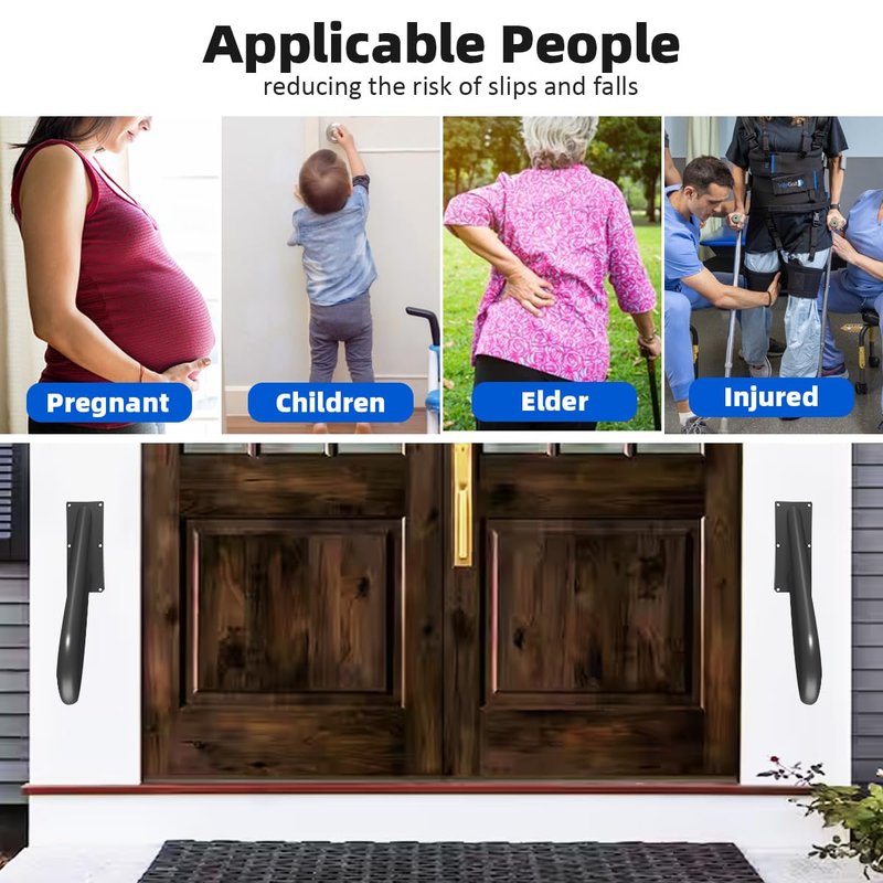 Hand Rails for Outdoor Steps Stair Railing Indoor Rail Metal Heavy Duty Non-Slip 1-3 Step Wall Mount Grab Bars U-Shape Safety Handle Garage Porch Courtyard Doorways 16 INCH Garden