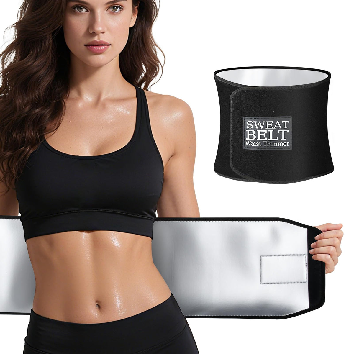 ZPP Waist Trimmer for Women and Men, Sweat Belt Band Belly Stomach Wrap Black/Silver/Large