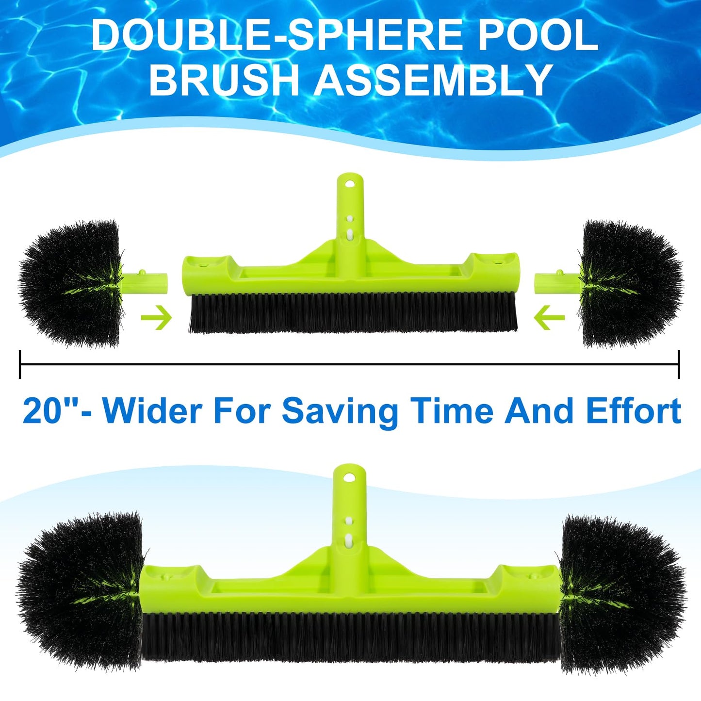 Sepetrel 20" Wide Pool Brush Head for Cleaning Walls,Inground/Above Ground Swimming Pool Scrub Brushes with Round Ends