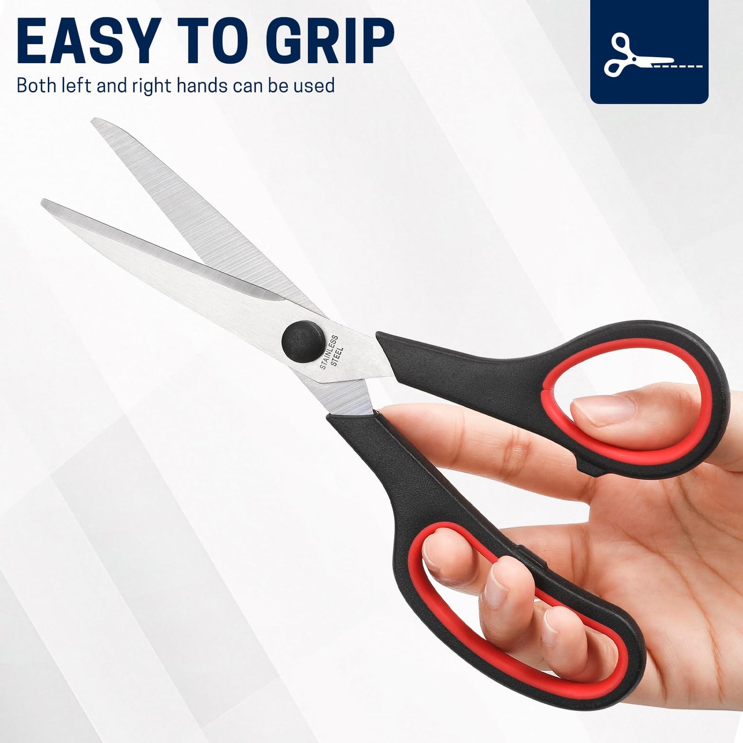 BURVAGY 24-Pack 8" All Purpose Heavy Duty Sharp Scissors Bulk for Office School Home Stainless Steel Blades Safety Soft Grip Handles,Right/Left Handed Scissors