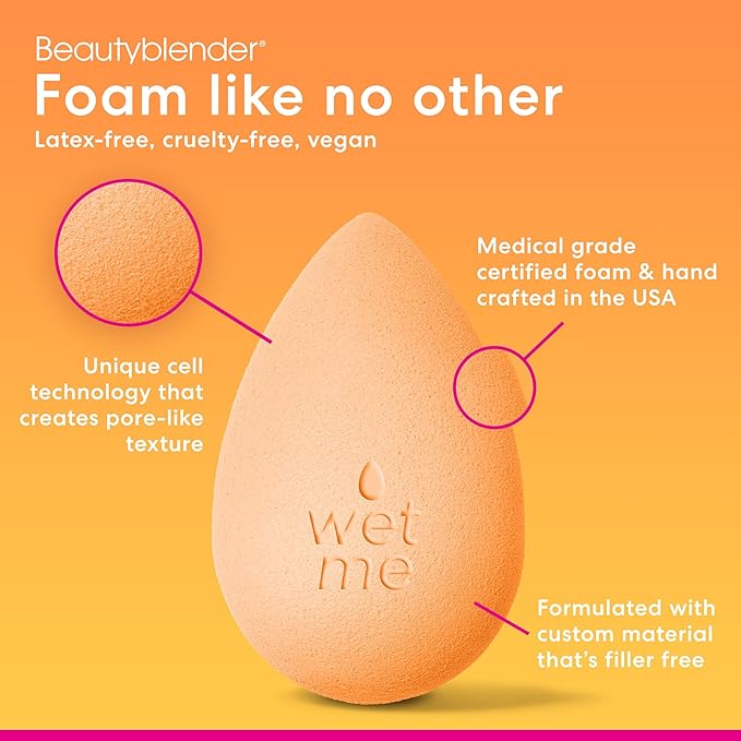 Beautyblender® Beam Beauty Blender Makeup Sponge, Super-Soft Foam Easily Blends Foundations, Powders & Creams, Made in USA, Reusable, Washable, Streak Free Application