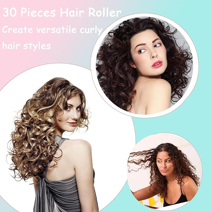 30Pcs Plastic Hair Curlers Rollers Set, Snap on Rollers Self Grip Hairdressing Curlers Hair Curlers No Heat Hair Rollers for Long Medium Short Thin Fine Hair with Mini Comb (5 Sizes)
