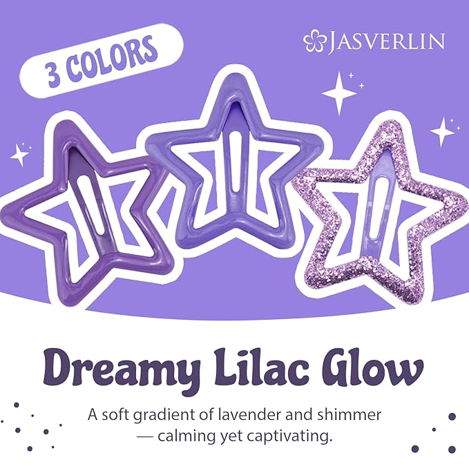 36 Pcs Star Hair Clips, Y2k Cute Snap Barrettes for Women Thin Thick Hair, Colorful Kawaii Girls Rave Accessories Glitter Non Slip Metal Hairclips Assorted Sizes (Purple)