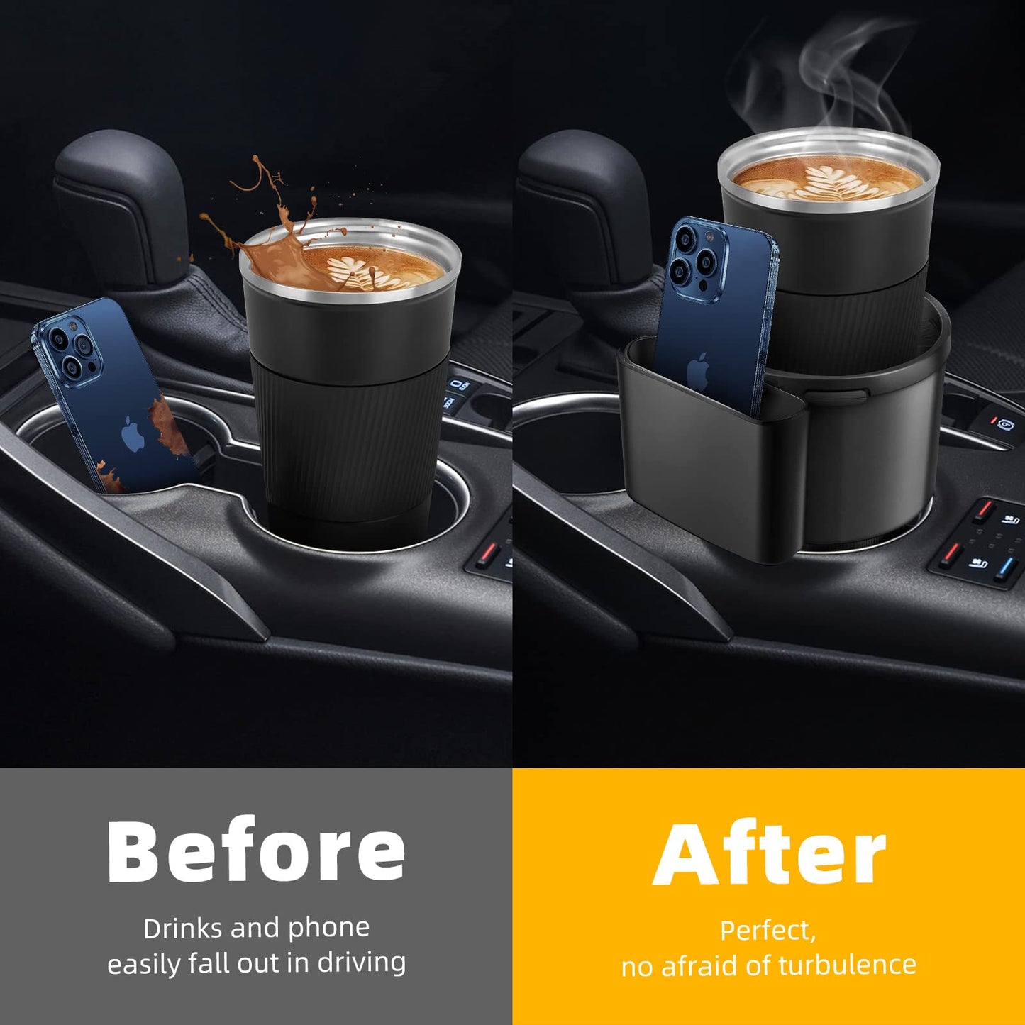 TYKOR Car Cup Holder Expander, Cup Holder Extender Adapter for Car with Adjustable Base, Fits YETI 24/36/46oz, HydroFlask 32/40oz, Large Water Bottles in 2.7"-4.2" (16-46 OZ)