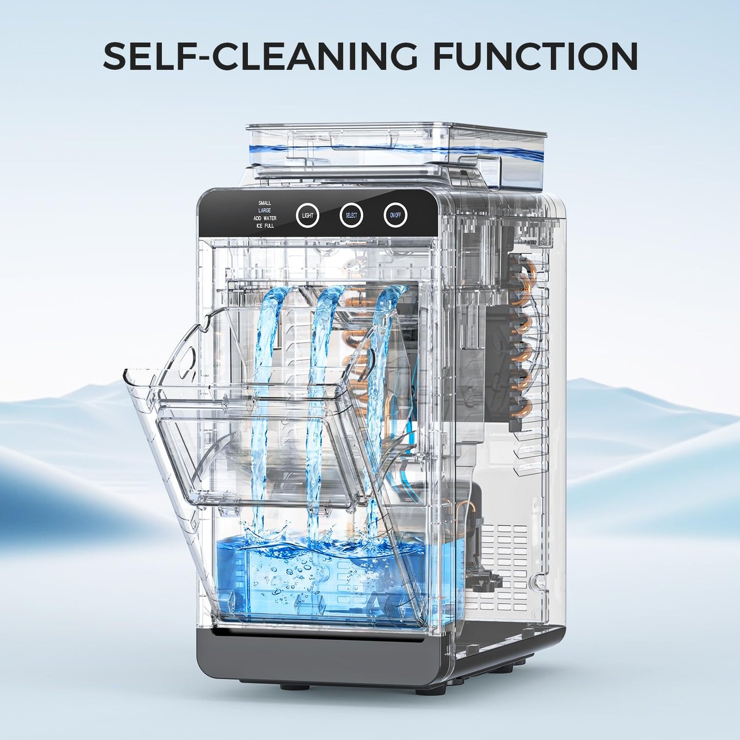 COWSAR Ice Maker Countertop, Portable Ice Machine with External Water Tank, 8 Cubes in 6 Mins, 26 lbs/24Hrs, Self-Cleaning Quiet Compact Commercial Ice Makers for Home, RV, Camping, Black